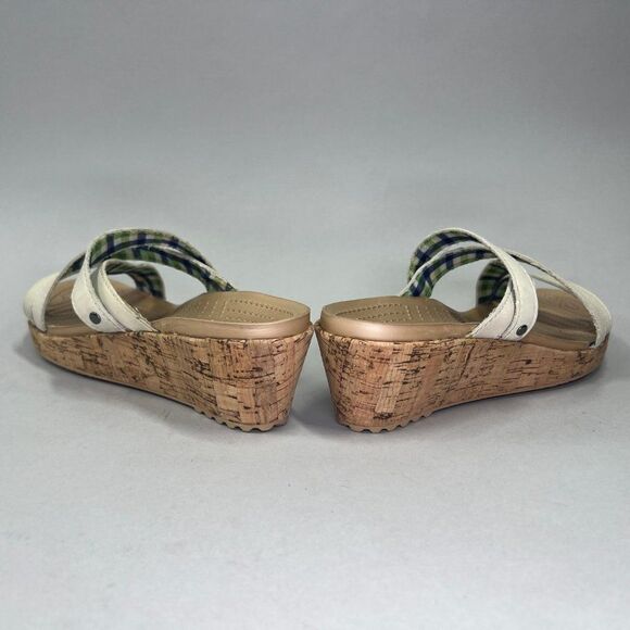 Crocs Women's‎ Size 9 A-Leigh Cream Leather Strap Cork Wedge Sandals - Picture 6 of 10